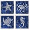 Stupell Industries Sea Life on Abstract Blue 4pc Framed Giclee Wall Art Set Design by Paul Brent